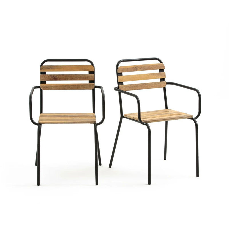 Bilso Set of 2 Wood & Metal Garden Armchairs